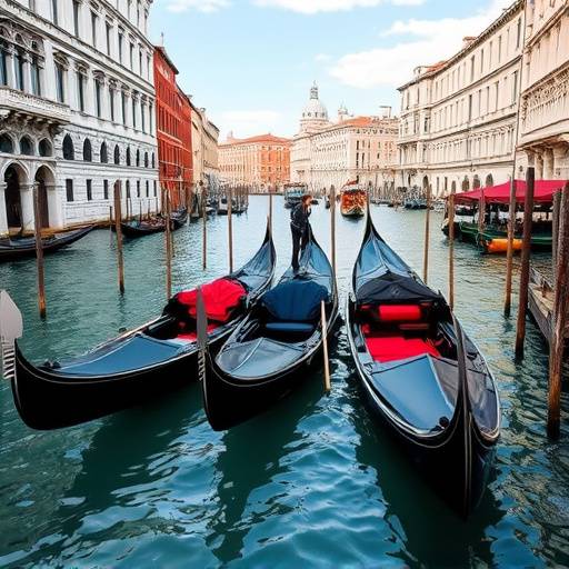 Gondole che navigano lungo il Canal Grande a Venezia