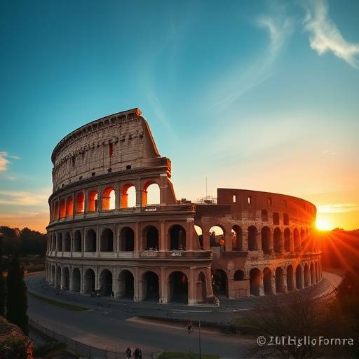 Il Colosseo di Roma al tramonto, simbolo del Lazio