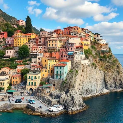 La costiera amalfitana vista dall'alto, con le case colorate aggrappate alle rocce a picco sul mare.