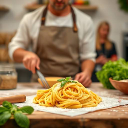 Un gruppo di persone che partecipa a un corso di cucina italiana, preparando pasta fresca