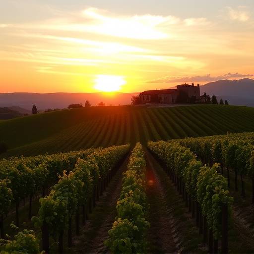 Vigneti del Chianti Classico in Toscana al tramonto